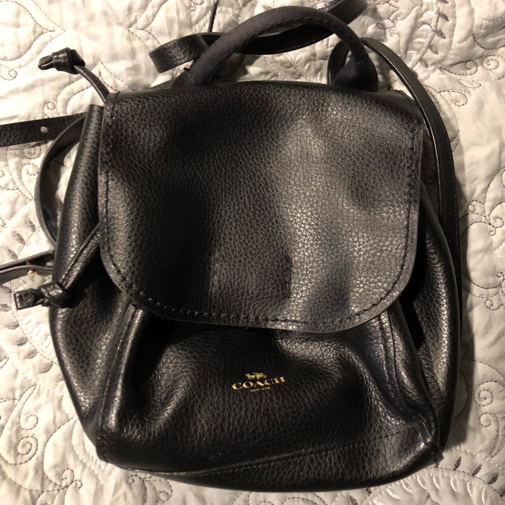 Coach Black Leather Crossbody Backpack
